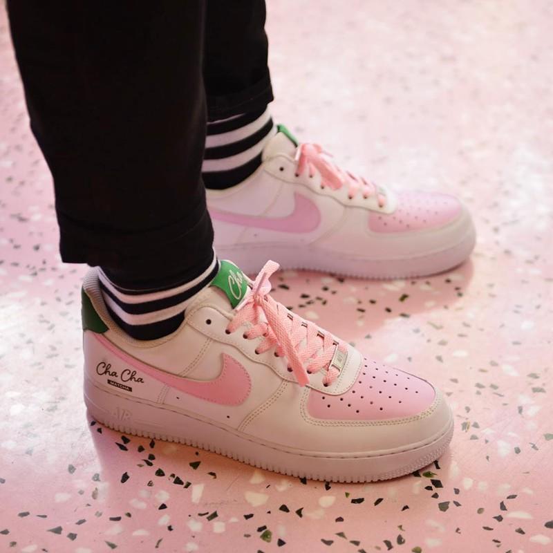 Cha Cha Matcha x Nike Air Force 1 07 314219-130 Розовое логи и передняя часть носка 